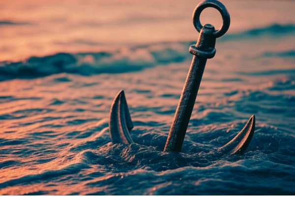Anker in water tijdens zonsondergang - symboliseert stabiliteit tijdens verandering